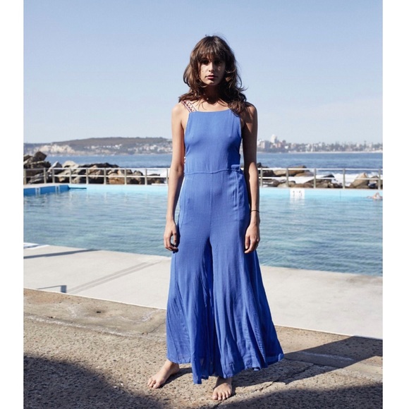 jaase Pants - JAASE Azure Blue April Open Back Jumpsuit NWOT S